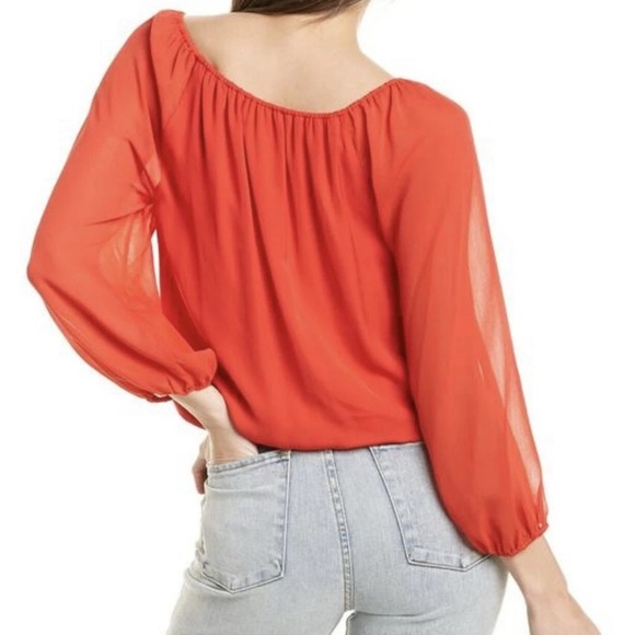 Alice + Olivia Alta Square Neck Silk-Blend Peasant Top Women Red Small NEW 331 - Picture 2 of 6